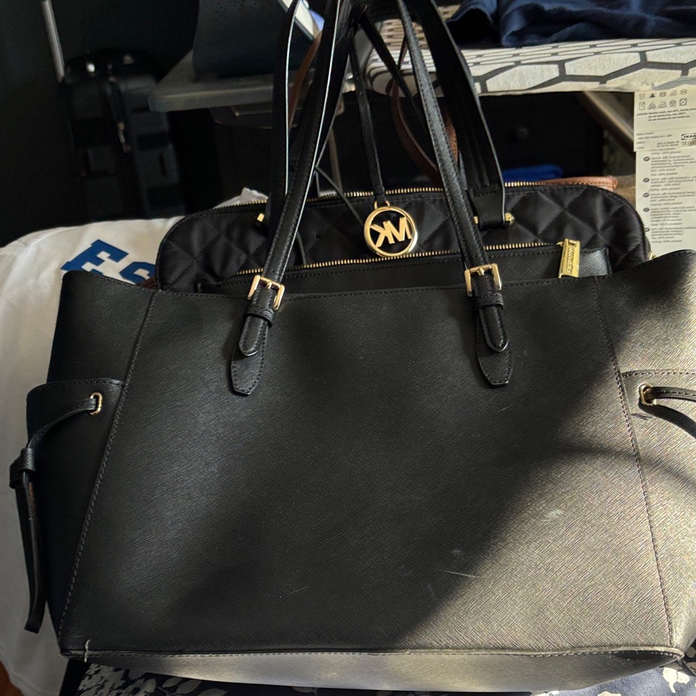 Michael Kors Black Tote Bag with Gold Accents